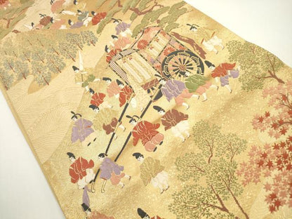 平和屋着物◎六通柄袋帯 時代屏風絵 金糸 正絹 逸品 DABE8302xg