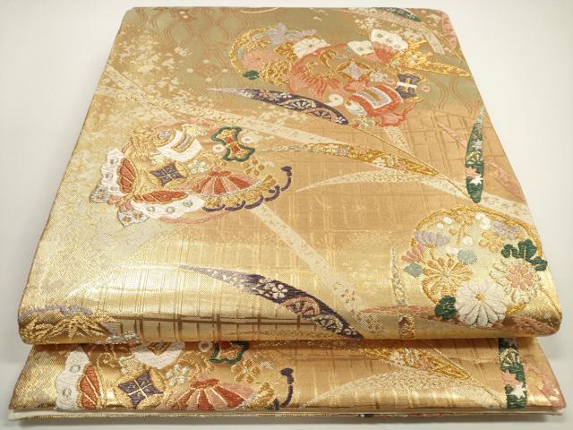 平和屋着物◎六通柄袋帯 唐織 雪輪花蝶文 宝尽くし 金銀糸 正絹 逸品 DABE8305xg