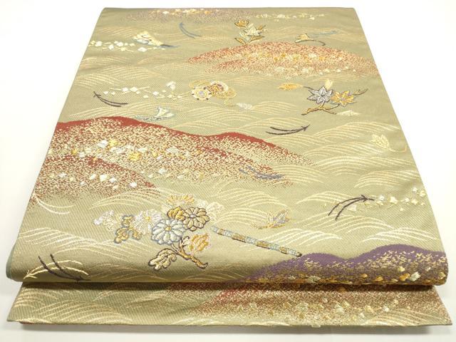 平和屋着物◎六通柄袋帯 立波楽器草花文 金銀糸 正絹 逸品 DABE8306xg