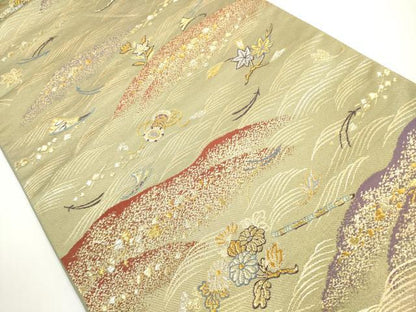 平和屋着物◎六通柄袋帯 立波楽器草花文 金銀糸 正絹 逸品 DABE8306xg