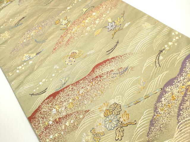平和屋着物◎六通柄袋帯 立波楽器草花文 金銀糸 正絹 逸品 DABE8306xg