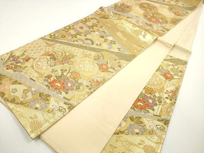 平和屋着物◎六通柄袋帯　切嵌吉祥花丸文　佳匠錦　金糸　正絹　逸品　DABE8317xg