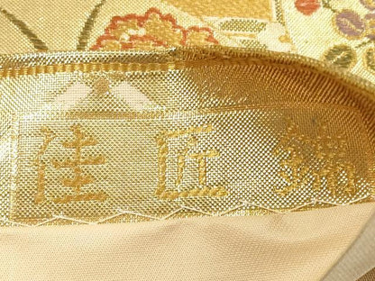 平和屋着物◎六通柄袋帯　切嵌吉祥花丸文　佳匠錦　金糸　正絹　逸品　DABE8317xg