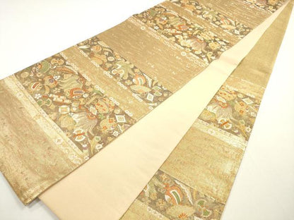 平和屋着物◎六通柄袋帯　横段宝尽くし　金糸　正絹　逸品　DABE8318xg