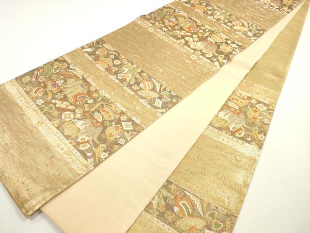 平和屋着物◎六通柄袋帯　横段宝尽くし　金糸　正絹　逸品　DABE8318xg
