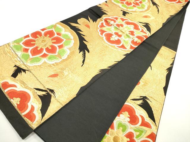 平和屋着物◎六通柄袋帯　唐織　孔雀羽正倉院花文　黒地　金糸　正絹　逸品　DABE8334xg