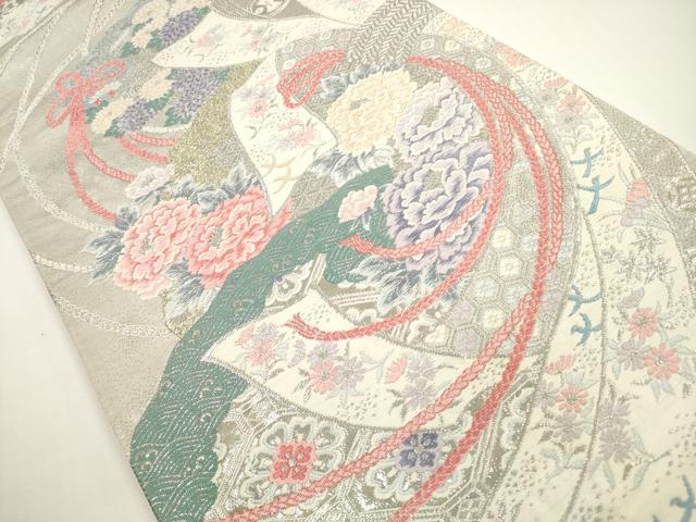 平和屋着物◎六通柄袋帯　束ね熨斗吉祥花鳥文　金銀糸　正絹　逸品　DABE8340xg