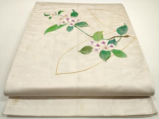 平和屋着物◎太鼓柄袋帯　駒刺繍　草花文　金糸　正絹　逸品　DABE8342xg