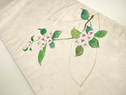 平和屋着物◎太鼓柄袋帯　駒刺繍　草花文　金糸　正絹　逸品　DABE8342xg