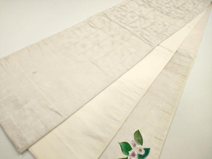 平和屋着物◎太鼓柄袋帯　駒刺繍　草花文　金糸　正絹　逸品　DABE8342xg