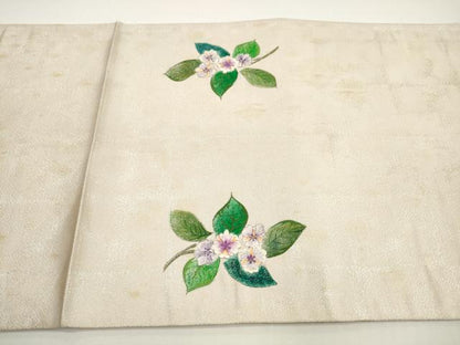 平和屋着物◎太鼓柄袋帯　駒刺繍　草花文　金糸　正絹　逸品　DABE8342xg