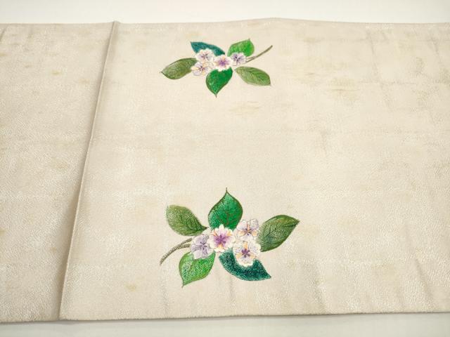 平和屋着物◎太鼓柄袋帯　駒刺繍　草花文　金糸　正絹　逸品　DABE8342xg