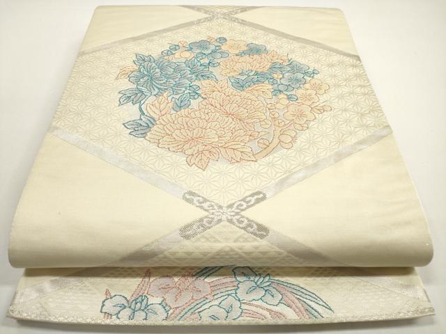平和屋着物◎六通柄袋帯　菱草花文　銀糸　正絹　逸品　DABE8346xg