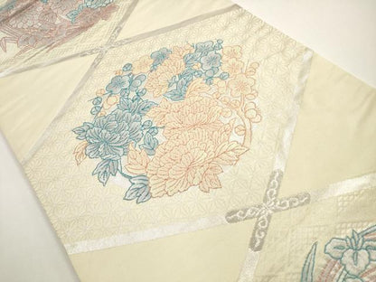平和屋着物◎六通柄袋帯　菱草花文　銀糸　正絹　逸品　DABE8346xg