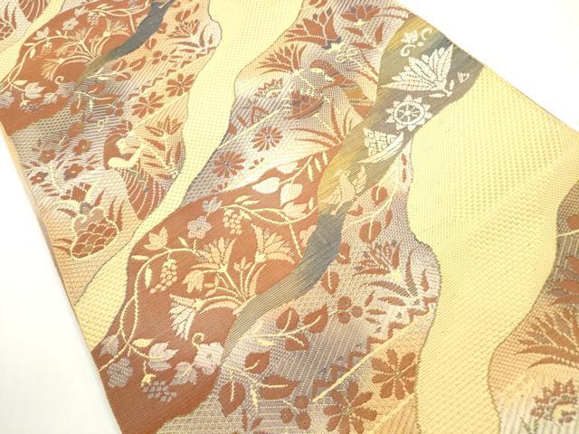 平和屋着物◎本場筑前博多織　八寸名古屋帯　道長人物草花文　正絹　逸品　DABE8347xg
