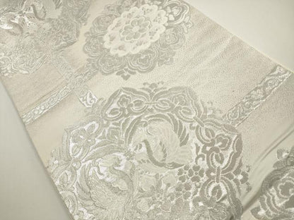 平和屋着物◎六通柄袋帯 唐織 向かい鳥正倉院花文 銀糸 正絹 逸品 DABE8363xg