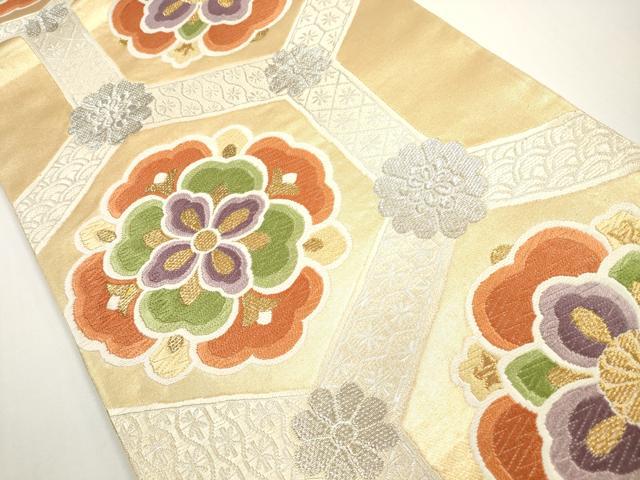 平和屋着物◎六通柄袋帯 唐織 亀甲正倉院花文 金銀糸 正絹 逸品 DABE8367xg