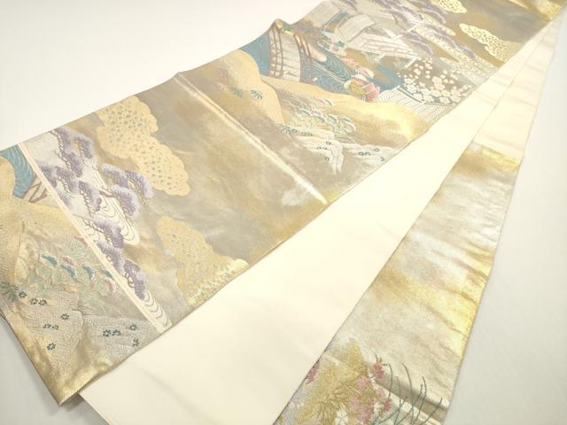 平和屋着物◎六通柄袋帯 流水鴛鴦風景文 金銀糸 正絹 逸品 DABE8374xg