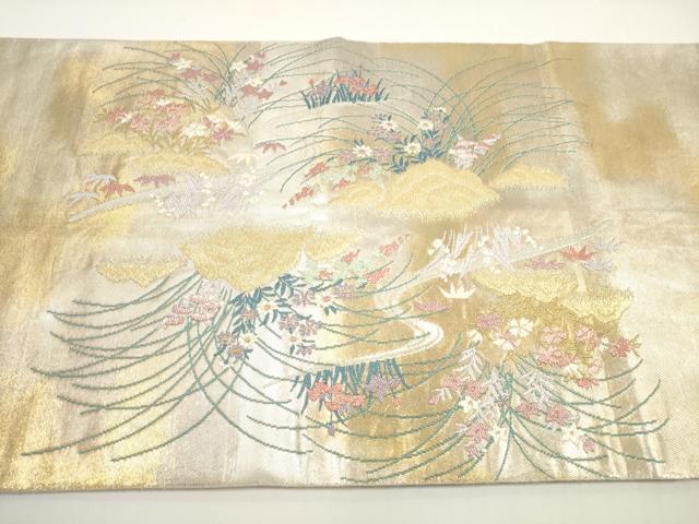 平和屋着物◎六通柄袋帯 流水鴛鴦風景文 金銀糸 正絹 逸品 DABE8374xg