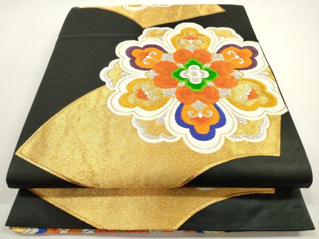 平和屋着物◎六通柄袋帯　唐織　地紙正倉院花文　黒地　金銀糸　正絹　逸品　DABE8392xg