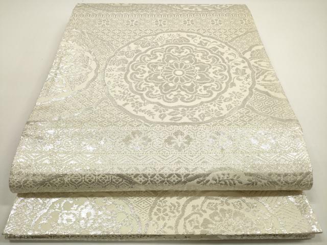 平和屋着物◎六通柄袋帯 吉祥鏡裏正倉院花文 銀糸 正絹 逸品 DABE8394xg