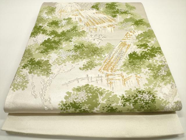 平和屋着物◎六通柄袋帯　風景文　金銀糸　正絹　逸品　DABE8420xg