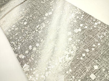 平和屋着物◎六通柄袋帯　箔散らし霞文　銀糸　正絹　逸品　DABE8426xg