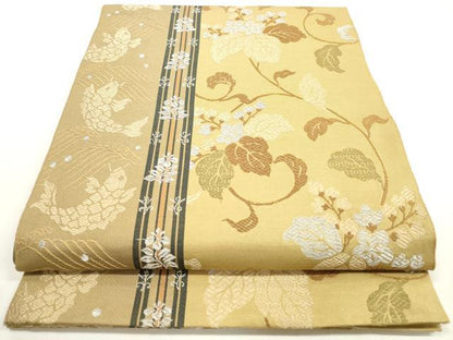 平和屋着物◎六通柄　本京袋帯　唐織　立波草花文　荒磯　銀糸　正絹　逸品　DABE8433xg