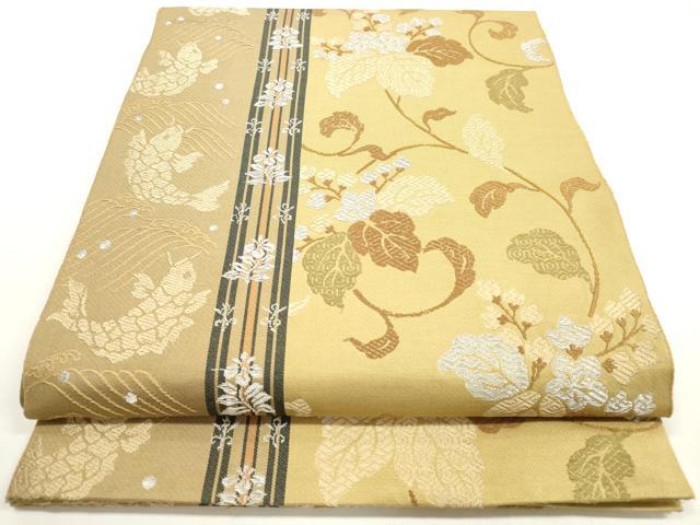 平和屋着物◎六通柄　本京袋帯　唐織　立波草花文　荒磯　銀糸　正絹　逸品　DABE8433xg