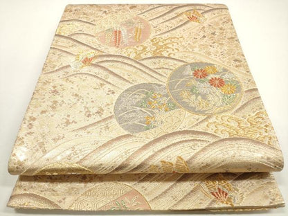 平和屋着物◎六通柄袋帯　立波花蝶丸文　金銀糸　正絹　逸品　DABE8444xg