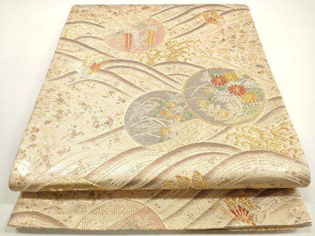 平和屋着物◎六通柄袋帯　立波花蝶丸文　金銀糸　正絹　逸品　DABE8444xg