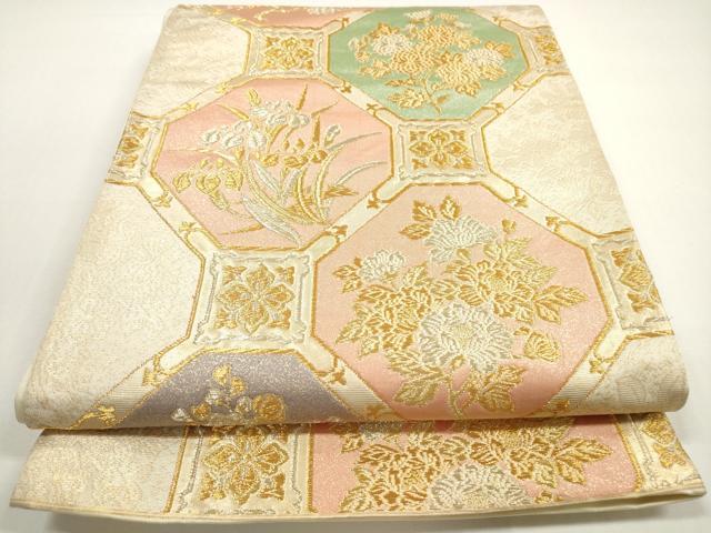 平和屋着物◎六通柄袋帯　蜀江花文　金糸　正絹　逸品　DABE8453xg