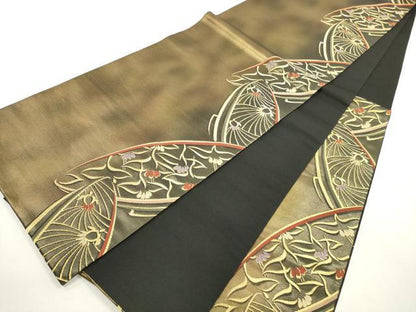 平和屋着物◎六通柄袋帯　陶器飛鶴文　金糸　正絹　逸品　DABE8463xg