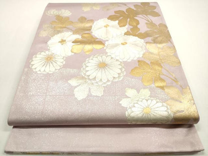 平和屋着物◎太鼓柄袋帯　刺繍　草花文　金銀彩　正絹　逸品　DABE8469xg