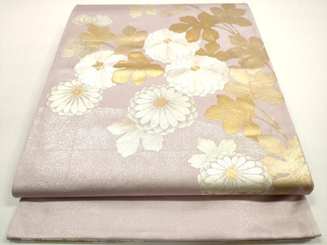 平和屋着物◎太鼓柄袋帯　刺繍　草花文　金銀彩　正絹　逸品　DABE8469xg
