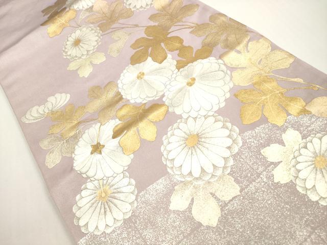 平和屋着物◎太鼓柄袋帯　刺繍　草花文　金銀彩　正絹　逸品　DABE8469xg