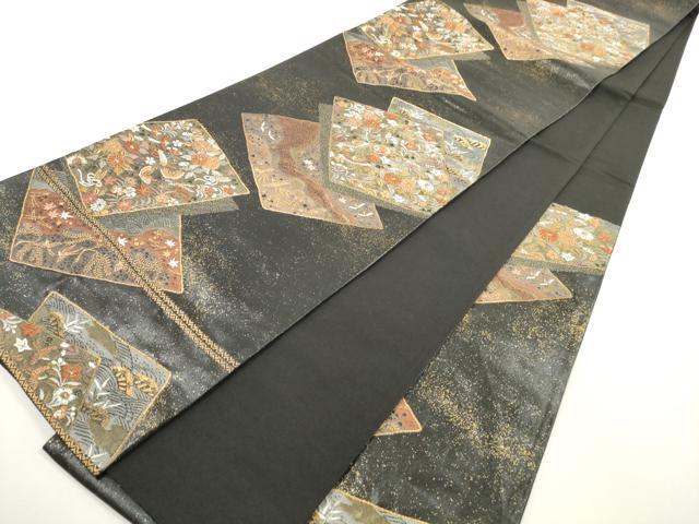 平和屋着物◎六通柄袋帯　色紙重ね花鳥舞蝶文　金糸　正絹　逸品　DABE8483xg