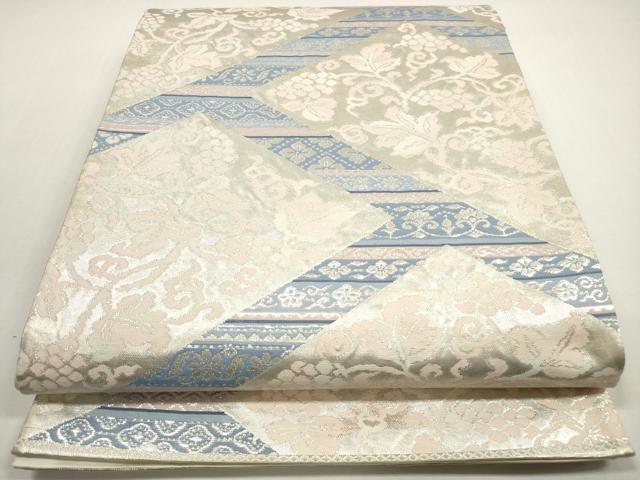 平和屋着物◎六通柄袋帯　葡萄蔦の葉文　銀糸　正絹　逸品　DABE8484xg