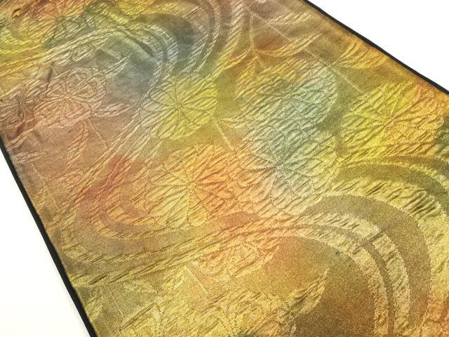 平和屋着物◎六通柄袋帯　ふくれ織　流水花文　金糸　正絹　逸品　DABE8492xg
