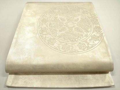 平和屋着物◎中国三大刺繍　相良刺繍　総刺繍　太鼓柄袋帯　花絵皿　金銀糸　正絹　逸品　DABE8496xg