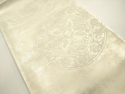 平和屋着物◎中国三大刺繍　相良刺繍　総刺繍　太鼓柄袋帯　花絵皿　金銀糸　正絹　逸品　DABE8496xg