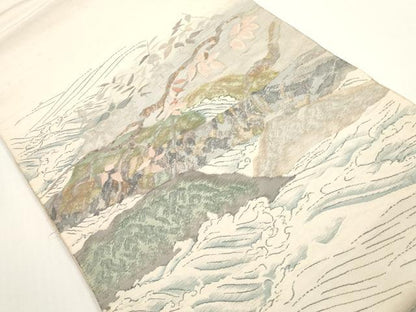 平和屋着物◎太鼓柄袋帯　紬地　すくい織　立波枝葉文　正絹　逸品　DABE8501xg