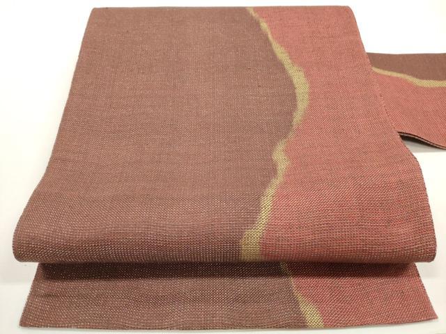 平和屋着物◎八寸名古屋帯　紬地　霞文　金糸　正絹　逸品　DABE8512xg