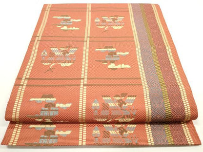 平和屋着物◎本場筑前博多織　八寸名古屋帯　幾何学文様　正絹　逸品　DABE8518xg