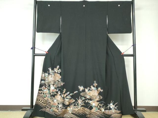 平和屋着物■豪華黒留袖 流水扇面花文 金彩 正絹 逸品 DABE8547qa