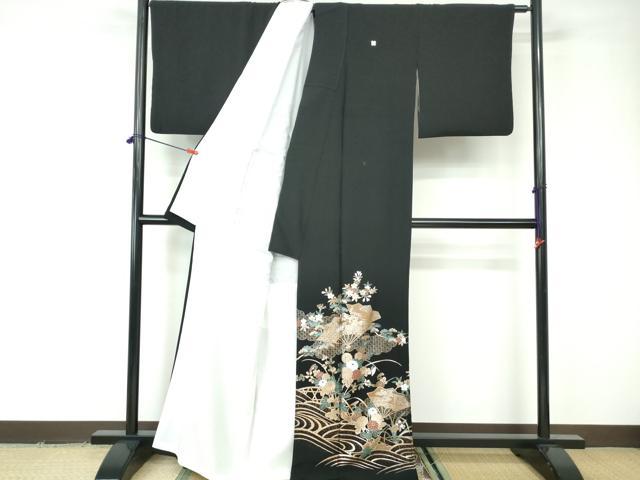 平和屋着物■豪華黒留袖 流水扇面花文 金彩 正絹 逸品 DABE8547qa