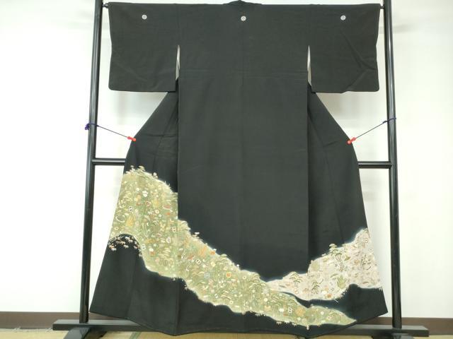平和屋着物■豪華黒留袖 刺繍 宝尽くし花文 暈し染め 金糸 金彩 正絹 逸品 DABE8548qa