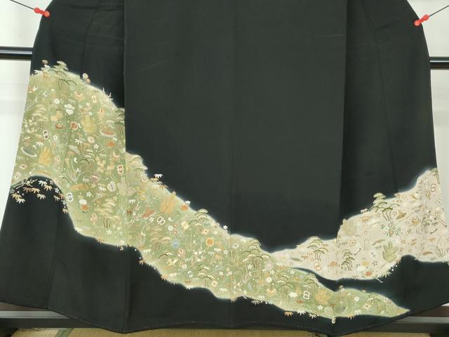平和屋着物■豪華黒留袖 刺繍 宝尽くし花文 暈し染め 金糸 金彩 正絹 逸品 DABE8548qa
