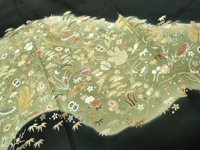 平和屋着物■豪華黒留袖 刺繍 宝尽くし花文 暈し染め 金糸 金彩 正絹 逸品 DABE8548qa