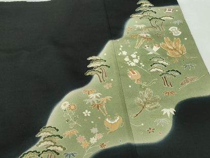 平和屋着物■豪華黒留袖 刺繍 宝尽くし花文 暈し染め 金糸 金彩 正絹 逸品 DABE8548qa